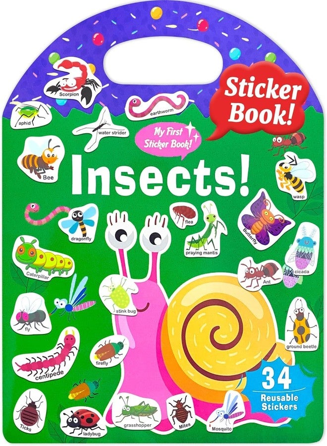 Slipps Jelly Reusable Fun Sticker Books for Kids Toddlers 1-6 Years, 36 Pcs Cute Waterproof Stickers for Teens Girls Boys (Insects) - Image 1